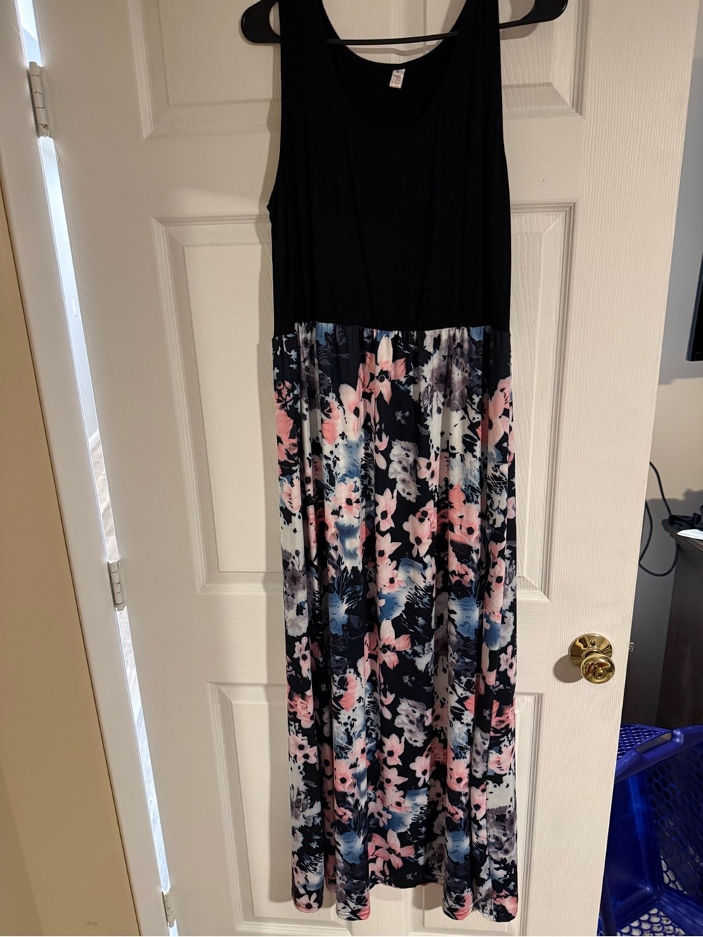 Sleeveless Black & Floral Maxi Dress - Pink & Blue Floral Skirt